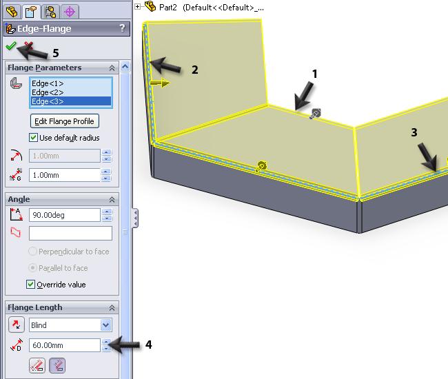 Klik in de Command- Manager op Edge Flange 26 1.