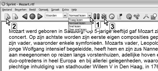 12.6. Voorleestempo aanpassen Wat en hoe? Dit kan onder meer met Sprint en Sprint Plus Sprint 1 leest teksten voor met een stem van hoge kwaliteit. Het tempo van voorlezen kan vlot aangepast worden.