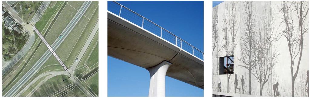 Concept Betonnen boogbrug Dit concept van de brug kent een gebogen vorm met een totale overspanning van ca. 60 meter.
