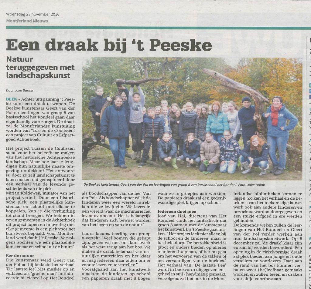 De kinderen van groep 8 hebben volop gewerkt aan het project Tussen de coulissen. Bovenstaand artikel stond afgelopen week in het Montferlandnieuws.