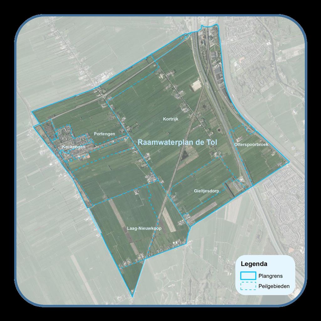 De Tol in vogelvlucht Plangebied Het plangebied omvat het gehele bemalingsgebied van gemaal De Tol en is gelegen ten noordwesten van Utrecht (tegen de rand van Maarssenbroek), naast het Amsterdam