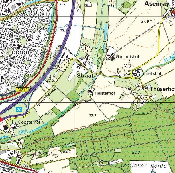 LIGGING Het plangebied betreft hert erf van de hoeve Heisterhof, ten oosten van de A73, ten zuidwesten van de kern Asenray, in