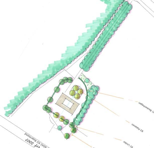 AANWEZIGE BEPLANTING Landschappelijke inpassing en tegenprestatie kinderdagverblijf beestenboel de recenter van het dode hout ontdane monumentale laan van Amerikaanse Eiken, de aanwezige singel De