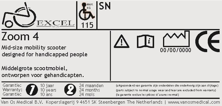 1 IDENTIFICATIE Uw Travelux Zoom scooter is voorzien van een uniek serienummer. U kunt dit nummer terug vinden op het frame van uw scooter.