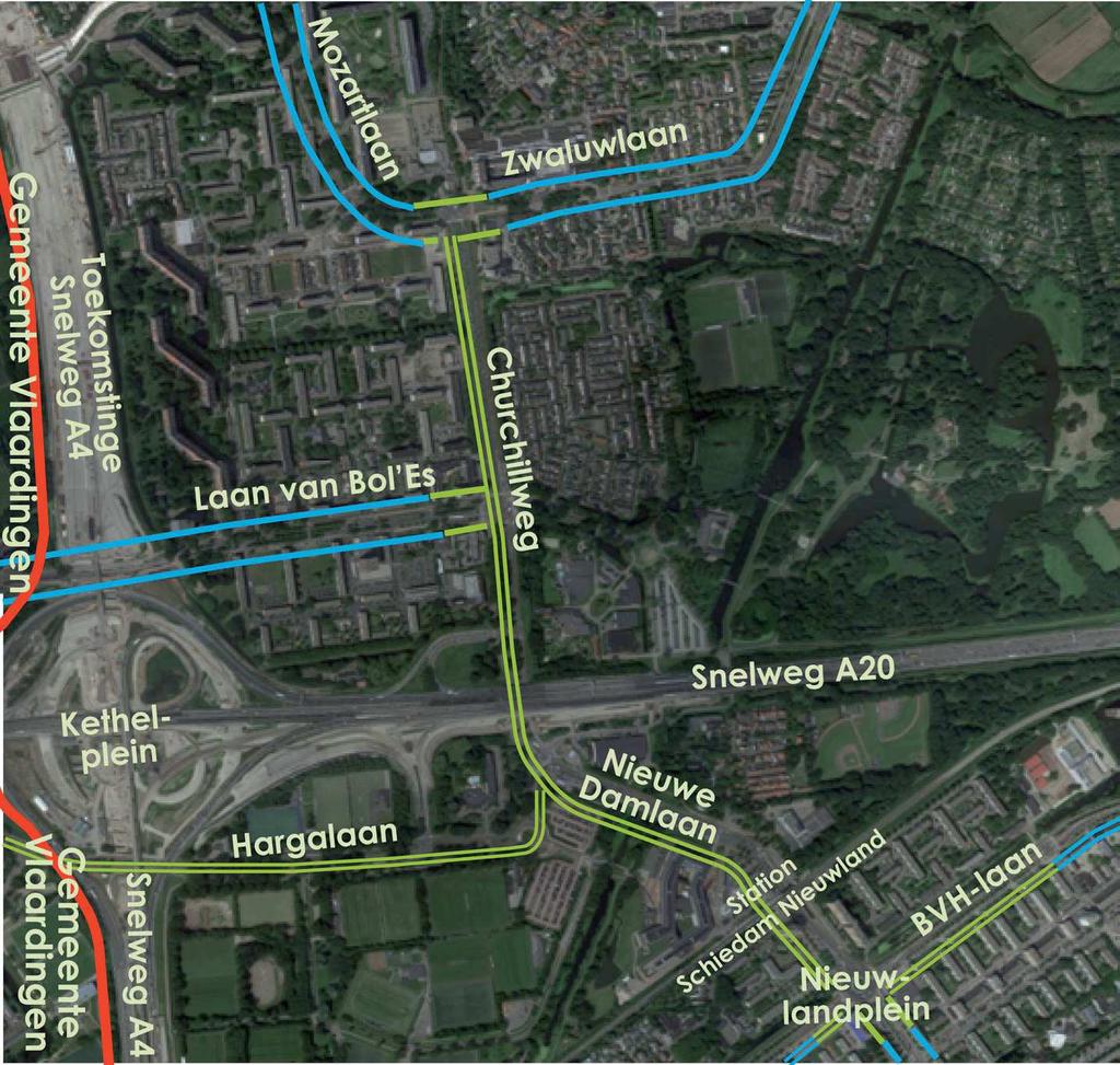 [ HOOFDSTUK 5 ] Churchillweg/Nieuwe Damlaan In figuur 5.8 is een overzichtsfoto weergegeven van de locatie Churchillweg/Nieuwe Damlaan/Hargalaan.