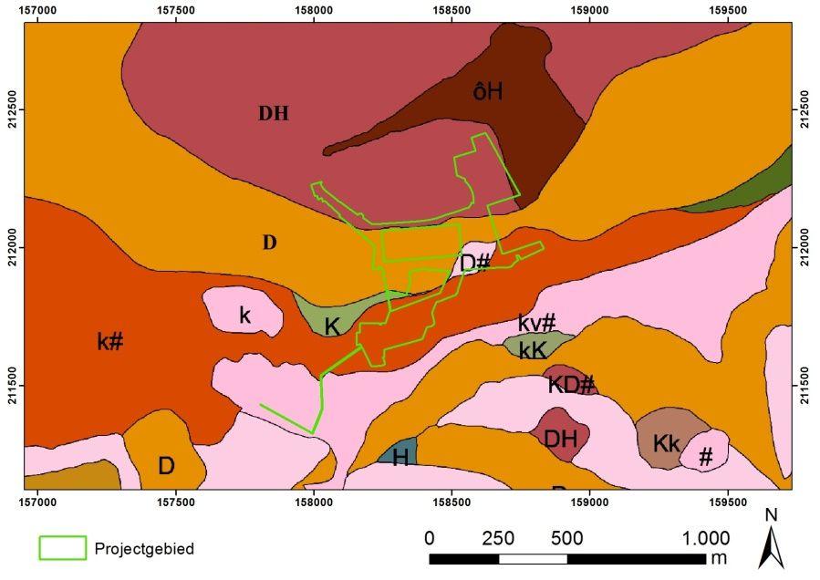 Figuur 8: Quartair geologische kaart met het projectgebied (bron: www.dov.vlaanderen.