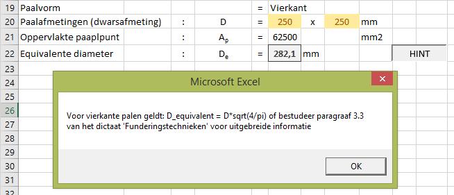 vraagstukken te verwijzen naar de bijbehorende theorie in het boek. In Figuur 4.4 is bij nummer 1 de hint-functie weergeven voor de berekening van de equivalente diameter van een paal.