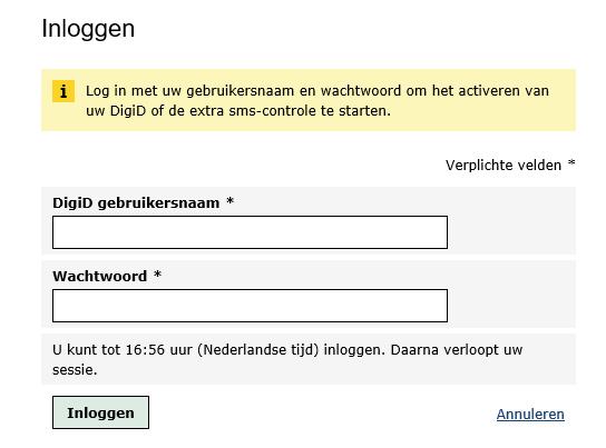 DigiD activeringscode Komt na aanvraag binnen 5 dagen per post ALLEEN