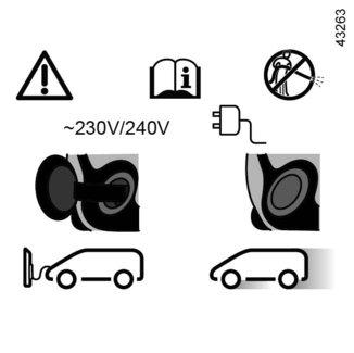 ELEKTRISCHE AUTO: opladen (9/9) 13 Sticker 13 De sticker 13 op de oplaadklep vermeldt de instructies voor het openen en sluiten van het klepje: Bij stilstaande auto kunnen de klep en de