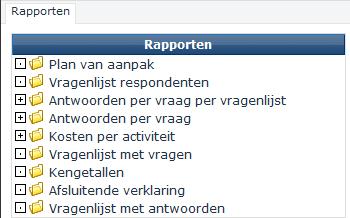 6. Rapportage Er kunnen verschillende rapportages gegenereerd worden. Voorbeeld weergave structuur Rapportgenerator 6.1.