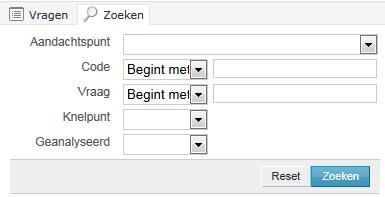 Tabs: Analyse, Std Act, Activiteiten. De analyse bevat de gegevens van de vraag waaronder het antwoord van de respondent, en de analyse gegevens. Std. Act bevat per vraag standaard activiteiten die uitgevoerd kunnen worden en doorgeboekt kunnen worden naar activiteiten.