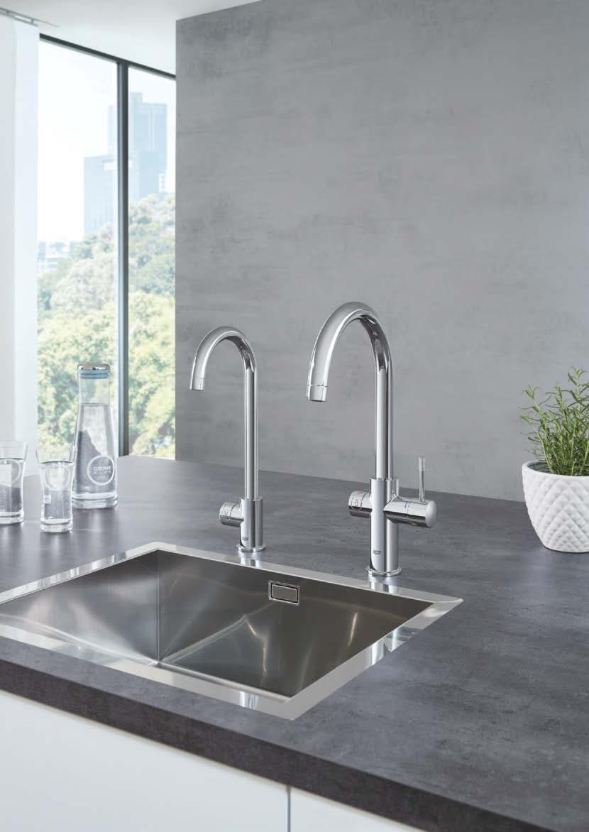 GROHE KEUKENSPOELBAKKEN WATERSYSTEMEN PERFECT MATCH MET GROHE-WATERSYSTEMEN ONTWORPEN OM TE STRALEN IN JOUW KEUKEN Ontdek de nieuwe droom voor jouw keuken en combineer onze keukenspoelbakken met