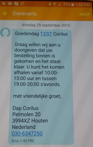 Na verzenden krijgt u de melding dat de sms succesvol