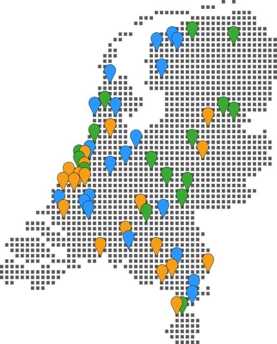 geldt ook voor de oprichting van nieuwe lokale allianties in 20 aanjaagregio s (blauw weergegeven in figuur 2). In totaal worden 55 lokale allianties (in oprichting) ondersteund.