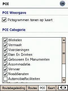 Nuttige Adressen (POI)-Instellingen Nuttige Adressen (POI s) in een regio zijn gegroepeerd in categorieën. Met deze functie kunt u de categorieën POI s die u nodig heeft selecteren.