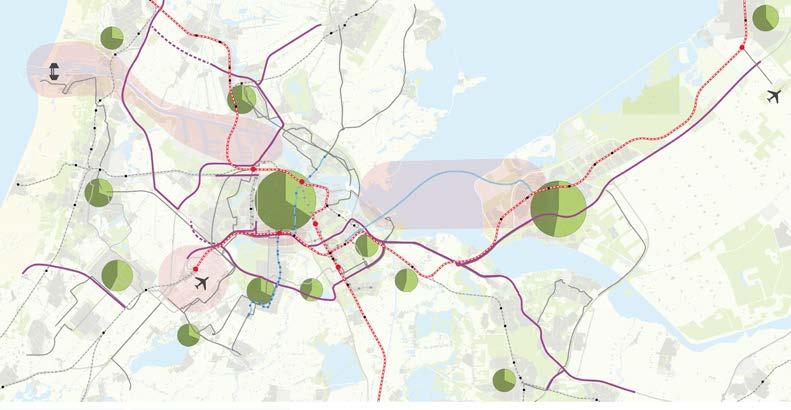 Pendelstromen BEVERWIJK LELYSTAD ZAANSTAD HAARLEM ALMERE AMSTERDAM HAARLEMMERMEER DIEMEN WEESP AMSTELVEEN OUDER AMSTEL AALSMEER HILVERSUM Infra-uitbreidingen en ruimtelijke ontwikkelingen tussen 2010