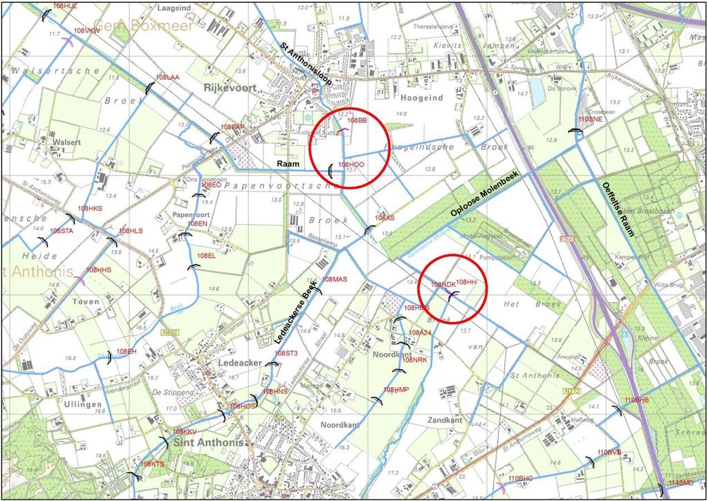 Deel 1 Optimaliseren watersysteem Raam en Oploose Molenbeek 1. Aanleiding en doel Ligging en begrenzing projectgebied Beide locaties zijn met een rode cirkel aangeduid op de kaart in figuur 1.