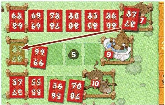 Herman moet de '37' achter de '34' op het rundveld leggen en hij ontvangt negen minpunten. Hij legt de '37' in de eerstvolgende lege rij direct onder de '17'.