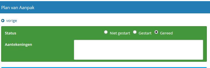 De tool heeft 2 functies: 1. Monitoren van de voortgang van de implementatie het VSV/IGO: Per hoofdelement van het implementatieplan ZIG (bijv.