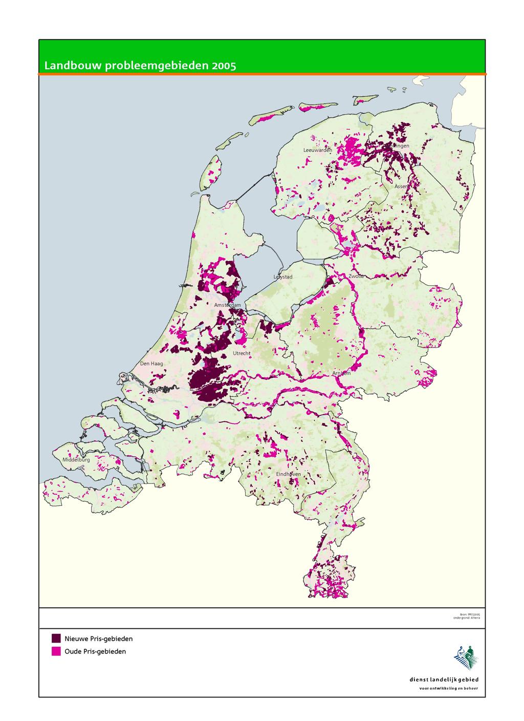 Figuur 3.6 Kaart landbouwprobleemgebieden 2005 Bron: Dienst Landelijk Gebied, 2006.