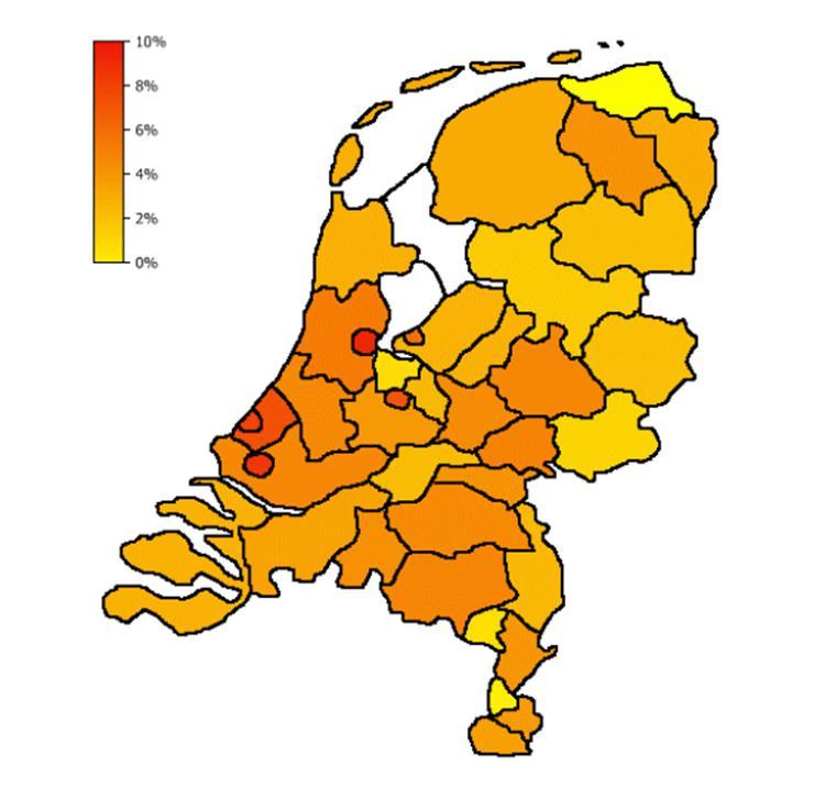 Onvervulde vraag in fte in procenten van de werkgelegenheid