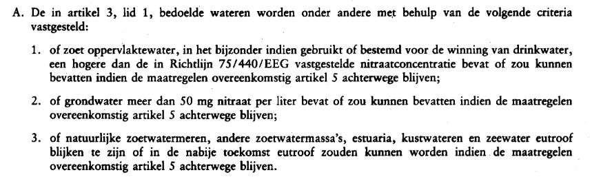 2. Waar rekent Brussel ons op af? Tekst Nitraatrichtlijn A. Grondwater: 50 mg nitraat/l (op regio-niveau) B.