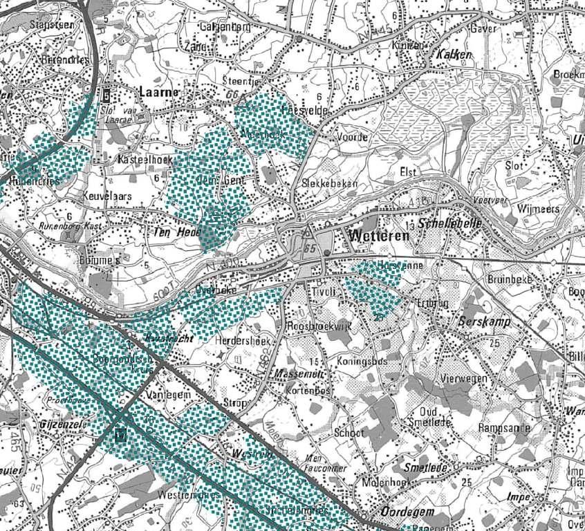 Situering en verantwoording plan Schelde geen open ruimtegebieden kunnen worden aangesneden voor de inplanting van windturbines. In het noorden wordt de Scheldevallei afgeboord door het E17-netwerk.