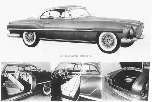 De Plymouth Explorer De Firearrow, waaruit uiteindelijk later de Dual Ghia zou evolueren De prachtige DeSoto Adventurer,die helaas niet in productie zou gaan PROMOTIE VOOR VIRGIL EXNER Het