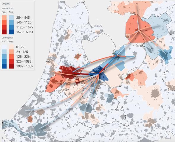 echter wel kleiner geworden (zie figuur 22b; Almere kleurt hier rood), terwijl het inkomende saldi voor Lelystad en Noordoostpolder juist is toegenomen.