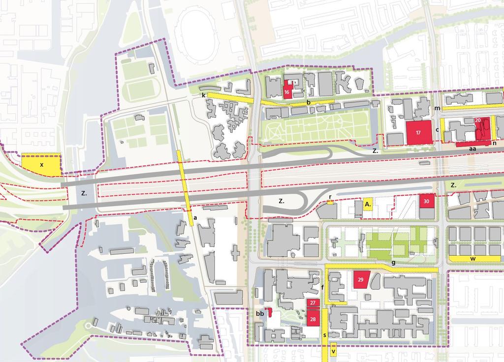 UITVOERINGSKAART ZUIDAS 2018 Infrastructuur in uitvoering - 2018 WEGEN: a. Werk onder kunstwerken, Piet Kranenbergpad: 2017-2018 b. Herprofilering Fred. Roeskestraat incl. K&L: 2017-2018 c.