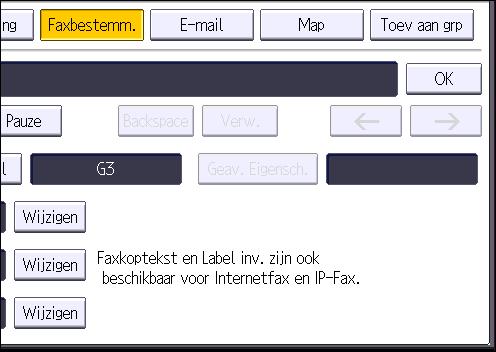 4. Fax 10. Voer het faxnummer in met de cijfertoetsen en druk vervolgens op [OK]. 11. Geef optionele instellingen op zoals "SUB Code", "SEP Code" en "Internationale TX Modus". 12. Druk op [OK]. 13.