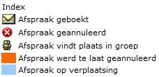 10.3.4. Index Examens op verplaatsing, geannuleerde examens, worden aangeduid door middel van kleurtjes en symbooltjes: 10.3.5.