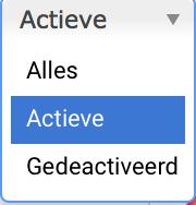Klik op het icoontje om de filter te veranderen actief/inactief/alle (standaardkeuze «Actief») Selectie