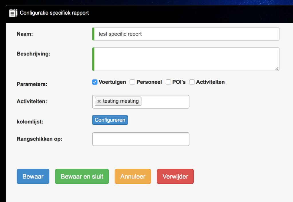 3.9 Aanmaken van specifieke verslagen Alvorens u een specifiek verslag kan aanmaken moet u minstens een activiteit gedefinieerd hebben (MENU-BEHEER-activiteit.