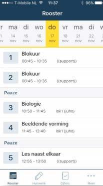 Rooster Als u onderin tikt op het tabje Rooster krijgt u het dagrooster te zien.