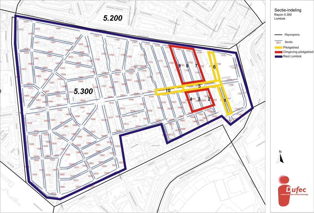 Figuur 2.2: Onderzoeksgebied en sectie-indeling onderzoek type parkeerder In tabel 2.2 zijn de uitvoeringsdagen van dit onderzoek opgenomen.