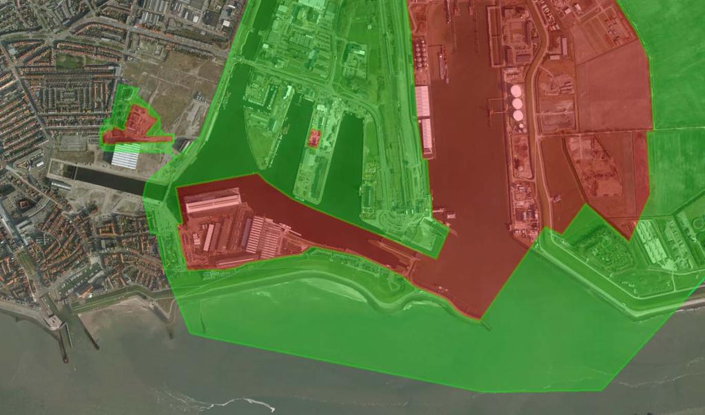 Geluidzone (groen) van gezoneerd Industrieterrein De Schelde/Buitenhaven (rood) 3.3.2.