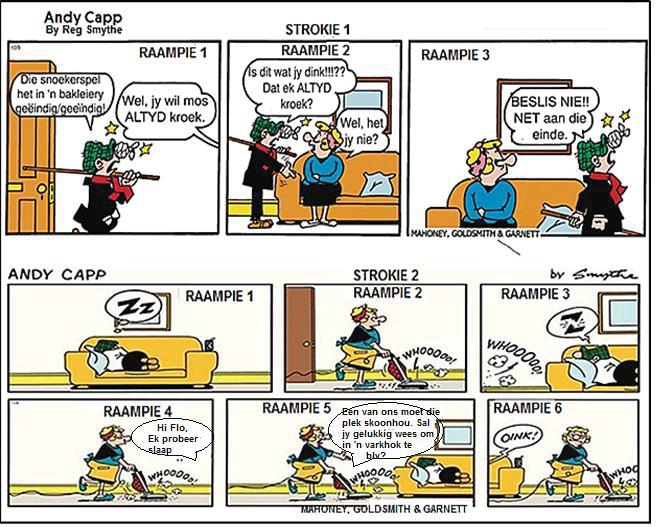 10 AFRIKAANS EERSTE ADDISIONELE TAAL V1 (EC/SEPTEMBER 2018) VRAAG 4: STROKIE Die vrae wat volg, is op die strokies hieronder gebaseer. TEKS E VRAE [Bron: www.gocomics.com/andycapp/2017/10/03] 4.