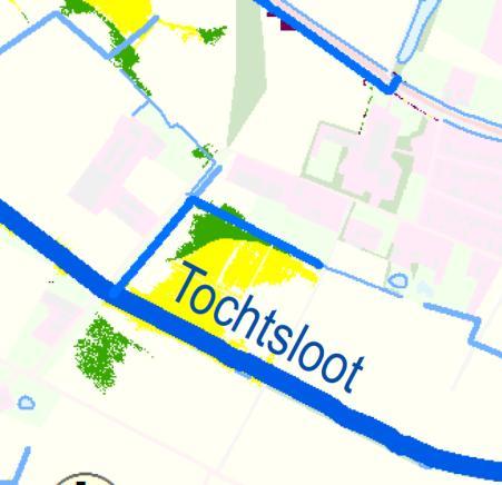 Figuur 22: Knelpunt 20 zuidelijk gelegen. Met geel weergeven de T10 situatie. Figuur 23: Knelpunt 20 noordelijk gelegen. Met geel weergeven de T10 situatie. Knelpunt 20 beekdal-tochtsloot Ligging in beekdal/overlaat.