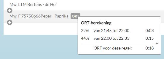 ORT uren Indien de medewerker in een tijdstip werkt waarover onregelmatigheidstoeslag moet worden uitbetaald, dan is dit aangegeven met een ORT-icoon.