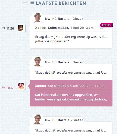 Laatste berichten Rechts in beeld zijn de laatste berichten zichtbaar van alle cliënten die bij de medewerker horen.