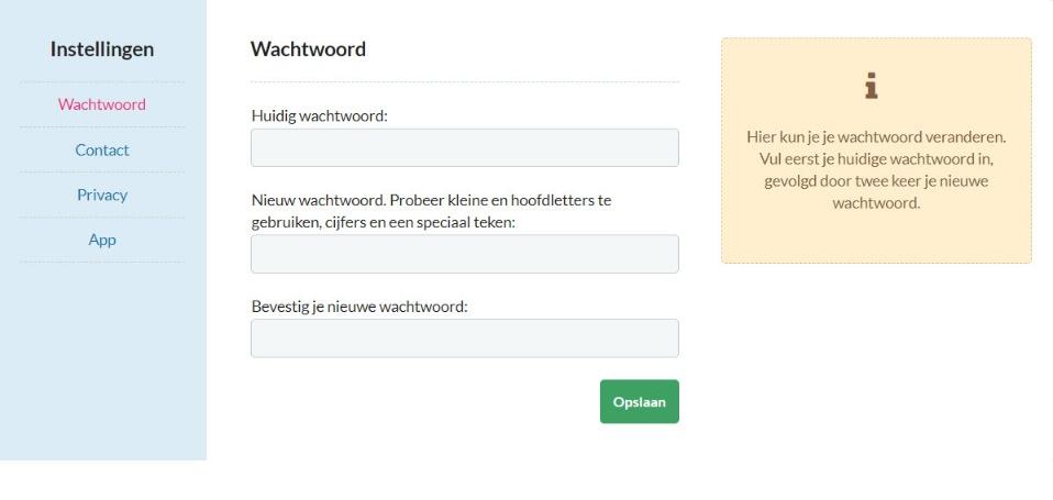 Wachtwoord Hier kan de medewerker het wachtwoord veranderen.