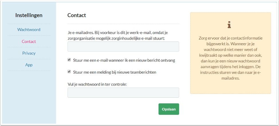 Contact Onder 'Contact' stelt de medewerker het gewenste e-mailadres in.