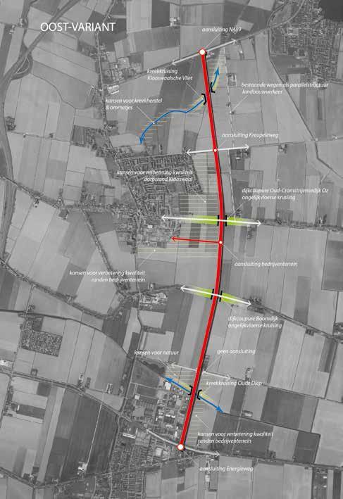 Voorkeursmodel Oost: recht door de polder Voor de oostelijke routing gaat de voorkeur uit naar een tracé dat als een lange rechte lijn door de polder loopt; meebuigend met de richting van de