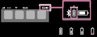 Wanneer u op de -knop drukt terwijl het apparaat ingeschakeld is, knippert de indicator (rood) en krijgt u een gesproken bericht te horen met het resterende batterijniveau.