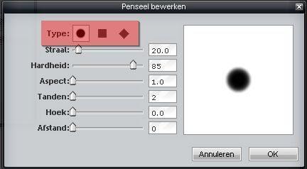 eigen penselen komt onderstaand instelscherm in