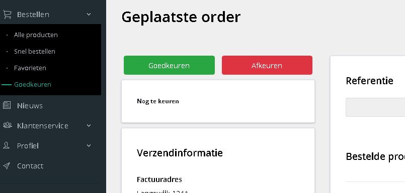 Hier vindt de admin alle openstaande orders en eventuele afgekeurde orders.