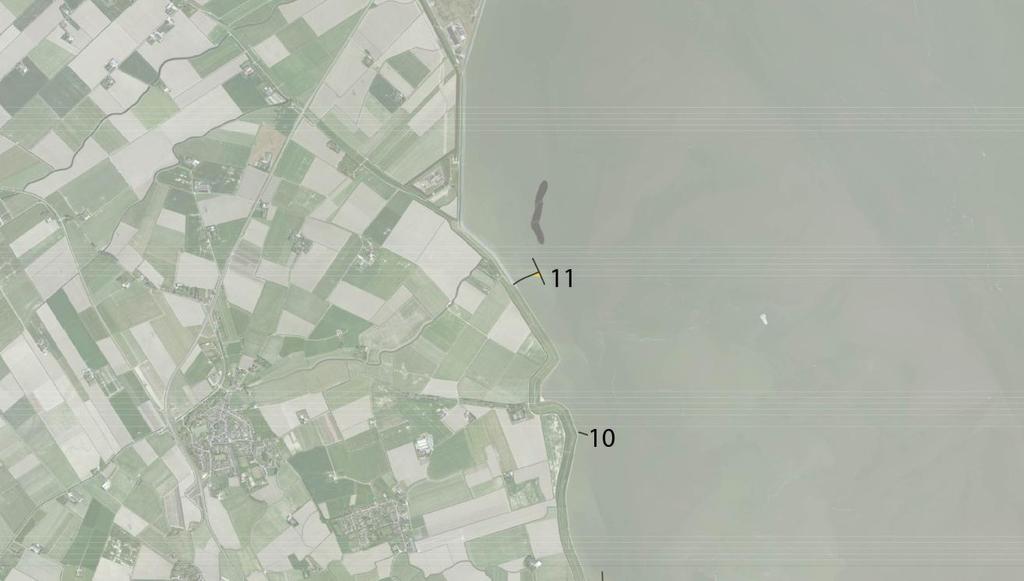 Figuur 11: ligging strekdammen voor dijktraject en te nemen maatregelen De strekdammen 1 t/m 5 liggen voor de dijk bij Delfzijl en zijn door verstoring niet geschikt voor optimalisatie als