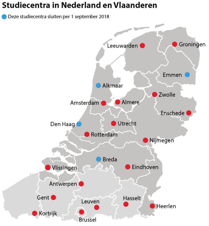 Studiecentra De Open Universiteit heeft studiecentra verspreid over Nederland en Vlaanderen.