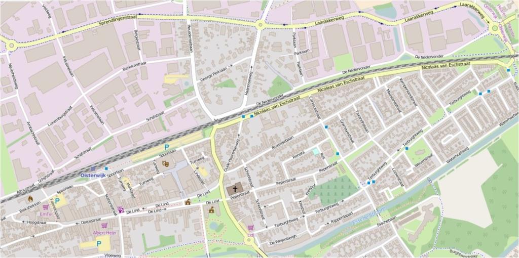 Alternatief 2: Eenrichtingsverkeer gemotoriseerd verkeer op overweg Een tweede alternatief is eenrichtingsverkeer voor gemotoriseerd verkeer op de J. Lennartzstraat in noordelijke richting.